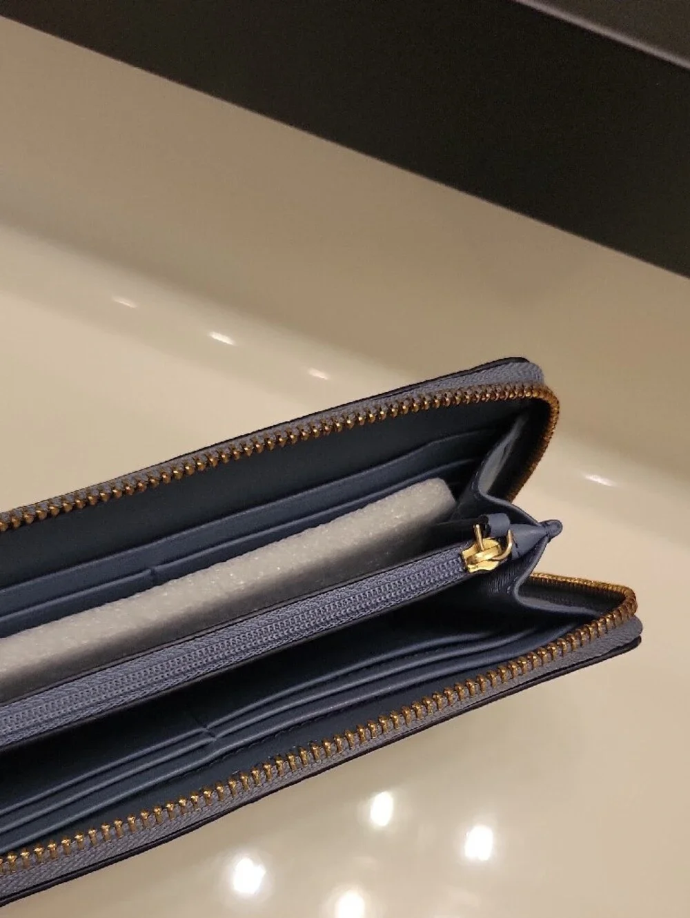 Tory Burch Periwinkle Embossed Logo Zip Wallet